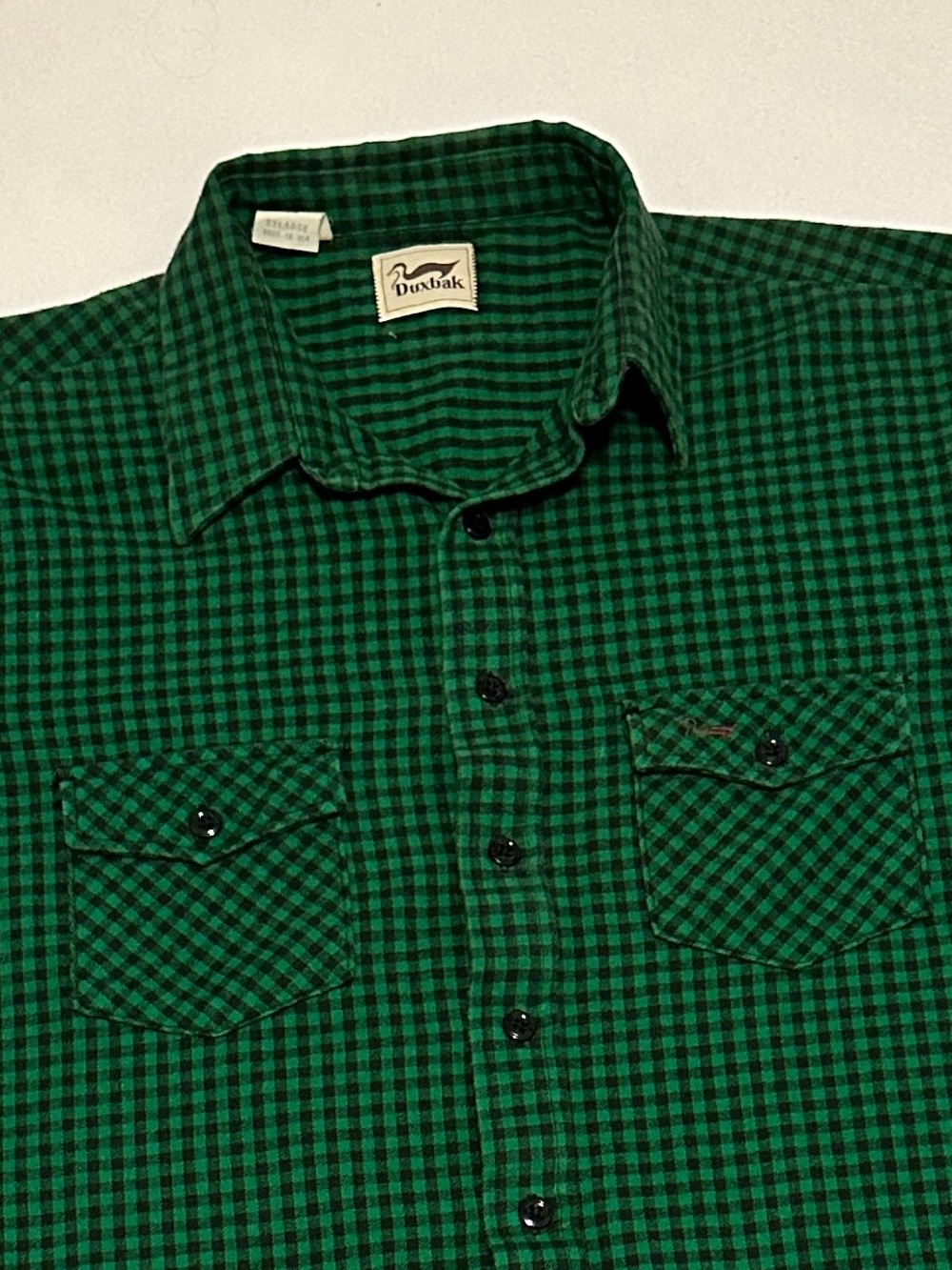 Vintage 1970-80 Duxbak Men's Green Plaid Button-Down Shirt